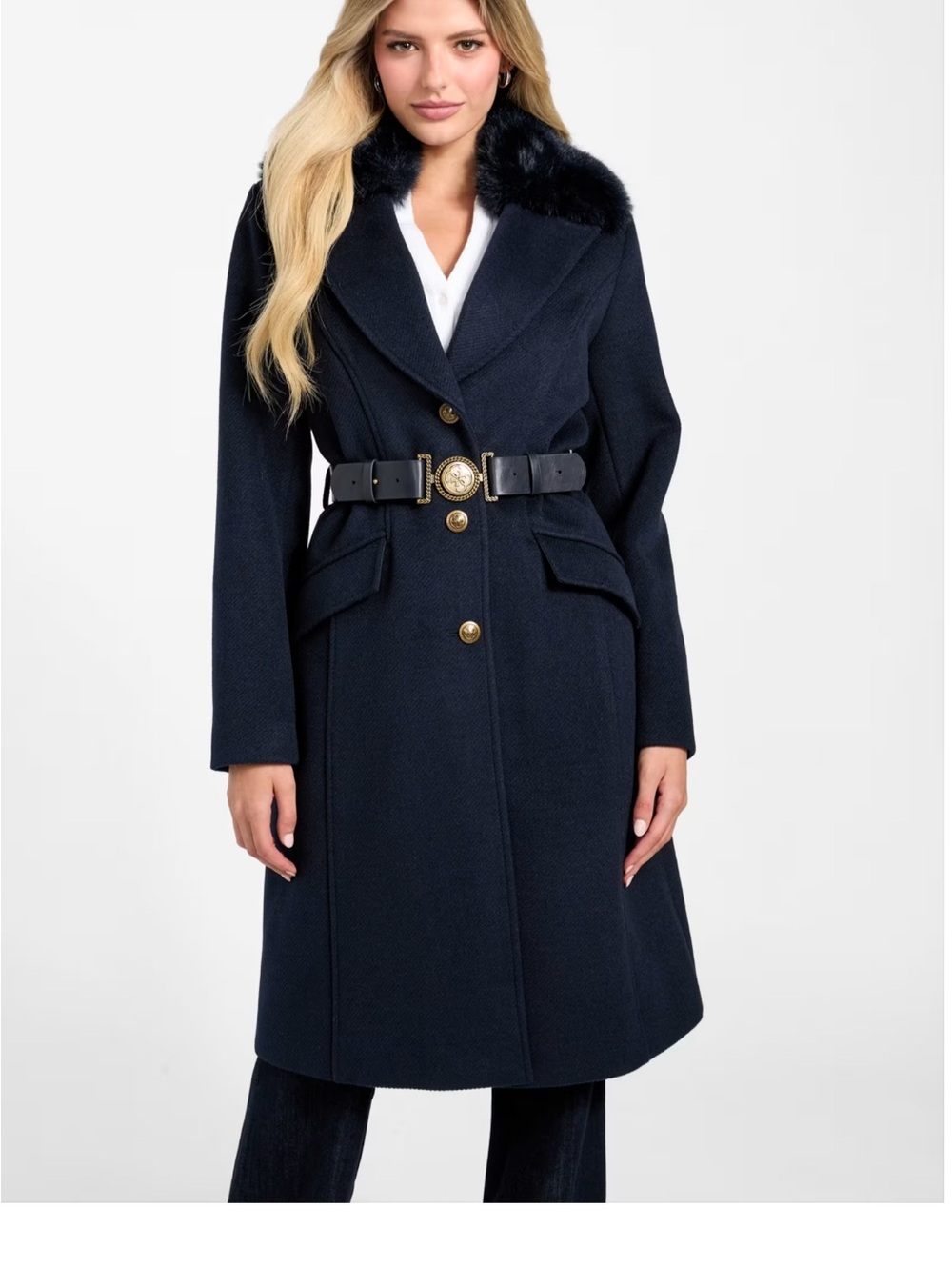 Guess Navy Leather Waist Belt